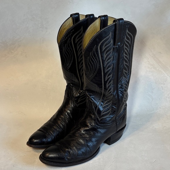Vintage Tony Lama black cowboy boots, style 8267, exotics, size 10, made in USA - Picture 1 of 16